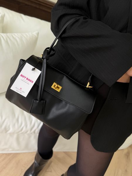 Сумка з натуральної шкіри Balenciaga "гладка шкіра" Чорний 22 фото